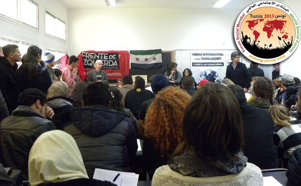 El revolucionario sirio Salamah Kaileh hablando en el taller de la UIT sobre la revolución siria