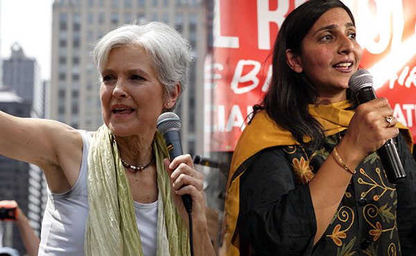 Izquierda:Jill Stein, candidata del Partido Verde - Derecha: Kshama Sawant, concejal del  grupo trotskista Alternativa Socialista