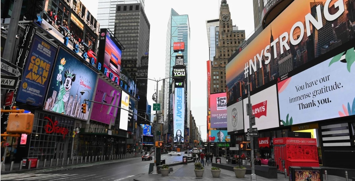 Time Square casi vacio por la cuarentena 3/4/2020