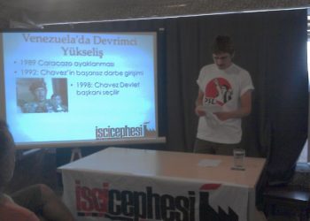 Imagen del acto en Turquía en apoyo a la candidatura obrera de Orlando Chirino para las elecciones presidenciales de Venezuela