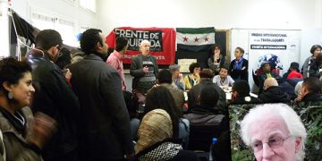 Salameh Kayleh hablando en el taller en apoyo a la revolución siria organizado por la UIT-CI . Allí Kayhleh propuso la necesidad de realizar un encuentro internacional en respaldo a esa reolvución