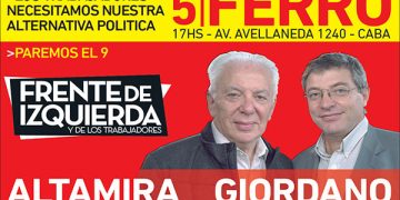 El próximo 5 de junio haremos un acto en el miniestadio de Ferro Carril Oeste de la Ciudad de Buenos Aires. Está convocado por el Partido Obrero e Izquierda Socialista en el Frente de Izquierda (FIT). Llamamos a los trabajadores, luchadores, jóvenes y vecinos a concurrir.
