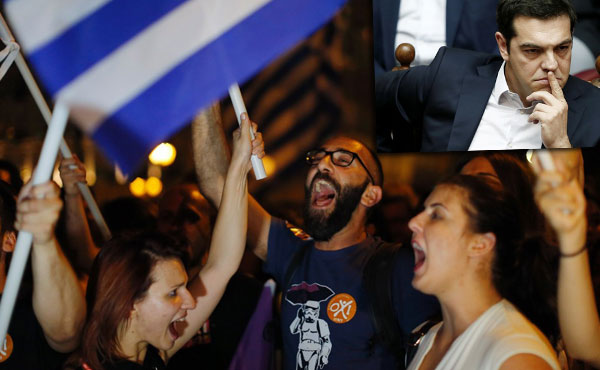 El pueblo dijo NO y Tsipras le dijo Sí a la Troika. Ya el lunes 20 pagó más de 4 mil millones de euros a la Troika. Y echó a los ministros de izquierda que rechazaron el acuerdo.