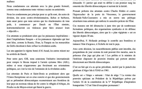 POUR LA DÉFENSE DES LIBERTÉS DÉMOCRATIQUES, POUR L'UNITÉ DE LA CLASSE OUVRIÈRE ET DE LA JEUNESSE : NON À L'ÉTAT D'URGENCE !