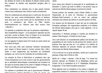 POUR LA DÉFENSE DES LIBERTÉS DÉMOCRATIQUES, POUR L'UNITÉ DE LA CLASSE OUVRIÈRE ET DE LA JEUNESSE : NON À L'ÉTAT D'URGENCE !