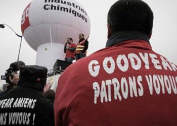 8 sindicalistas de la fábrica de neumáticos Goodyear de Amiens fueron condenados a 9 meses de prisión firme por haber ocupado y protestado contra el cierre de su fábrica , y contra el despido de 1200 obreros por los accionistas de la transnacional americana.
